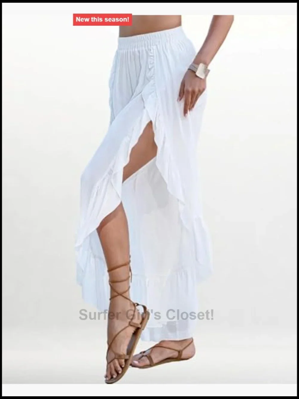 Wide Leg Beach Cover Up Pants with Ruffles and High Slit